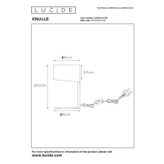 Lucide KNULLE - Lámpara de mesa - Ø 15 cm - 1xE14 - Negro