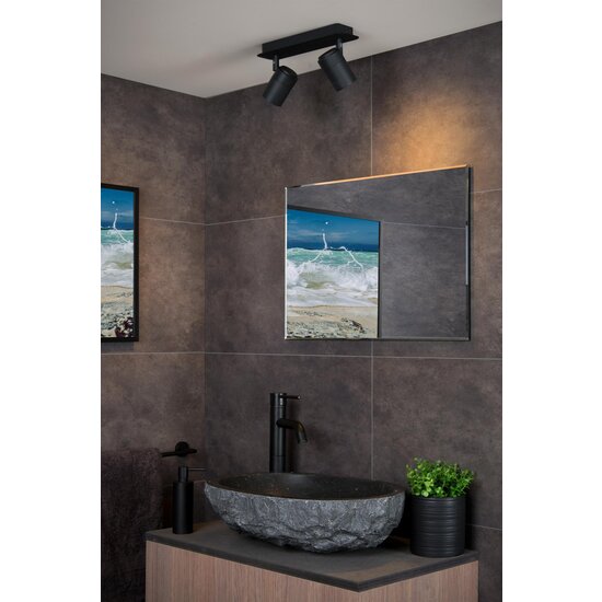 Lucide LENNERT - Plafondspot Badkamer - LED Dimb. - GU10 - 2x5W 3000K - IP44 - Zwart