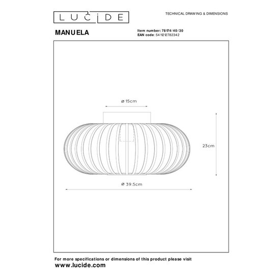 Lucide MANUELA - Ceiling lamp - Ø 39.5 cm - 1xE27 - Black