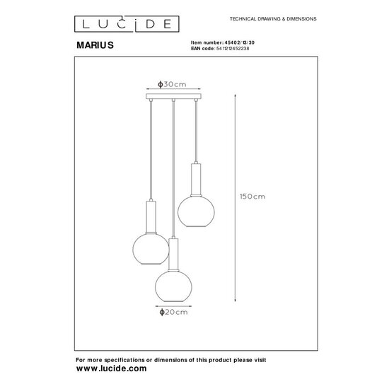 Lucide MARIUS - Pendant lamp - Ø 48.5 cm - 3xE27 - Black