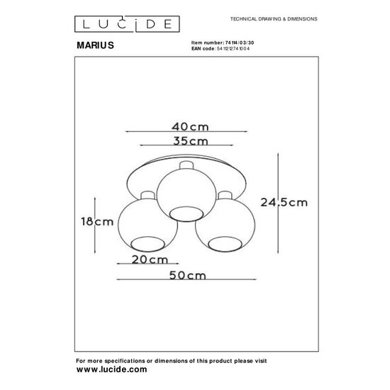 Lucide MARIUS - Ceiling lamp - 3xE27 - Black