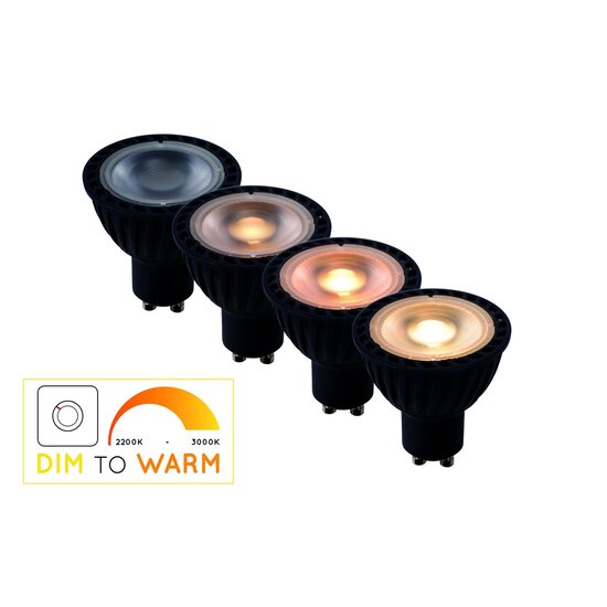 Lucide MR16 - Led lamp - Ø 5 cm - LED Dim to warm - GU10 - 1x5W 2200K/3000K - Zwart