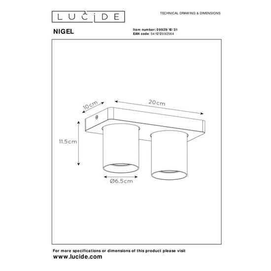 Lucide NIGEL - Plafondspot - LED Dim to warm - GU10 - 2x5W 2200K/3000K - Wit