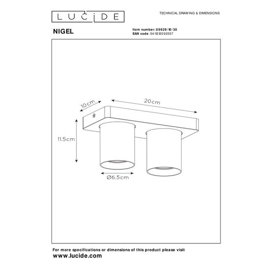 Lucide NIGEL - Spot de plafond - LED Dim to warm - GU10 - 2x5W 2200K/3000K - Noir