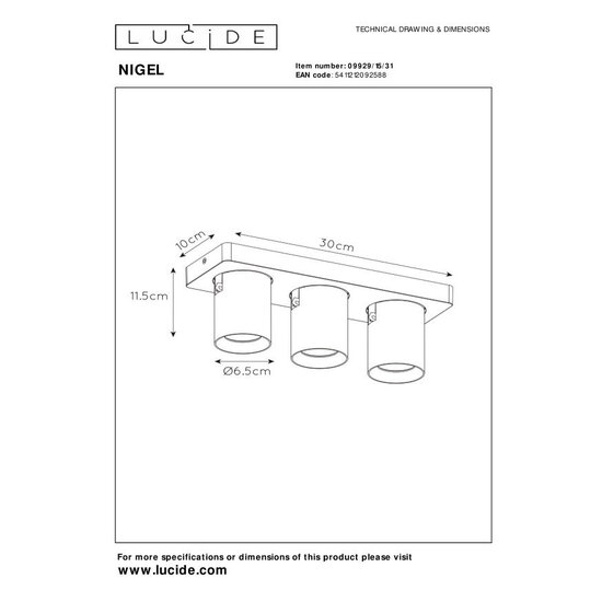 Lucide NIGEL - Foco de techo - LED Dim to Warm - GU10 - 3x5W 2200K/3000K - Blanco