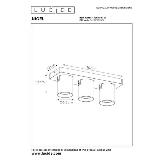 Lucide NIGEL - Ceiling spotlight - LED Dim to warm - GU10 - 3x5W 2200K/3000K - Black