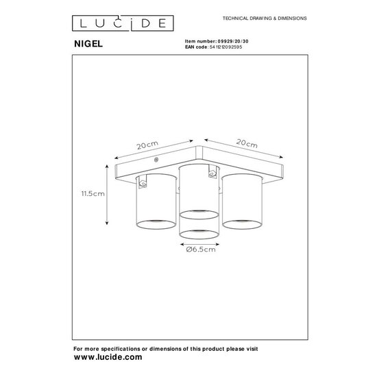 Lucide NIGEL - Plafondspot - LED Dim to warm - GU10 - 4x5W 2200K/3000K - Zwart