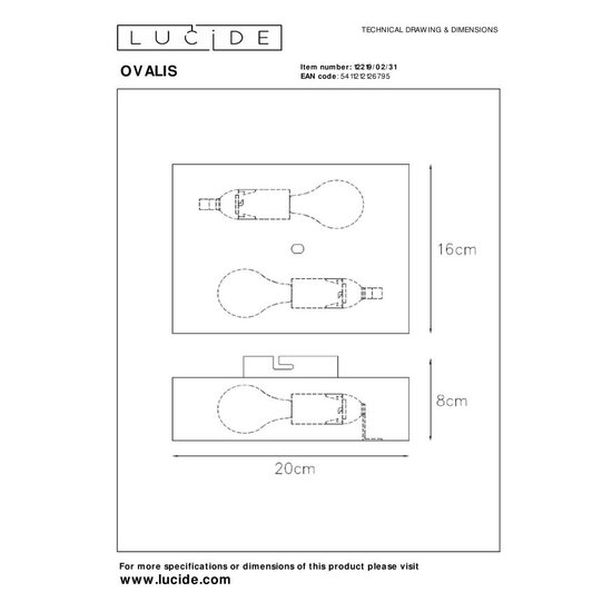 Lucide OVALIS - Wandlamp - 2xE14 - Wit