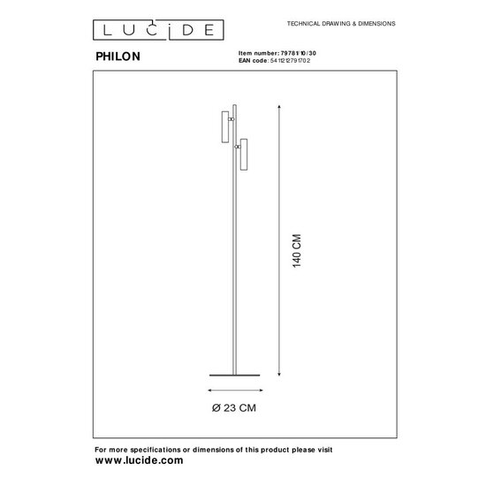 Lucide PHILON - Reading lamp - Ø 23 cm - LED Dimb. - 2x4.5W 3000K - Black
