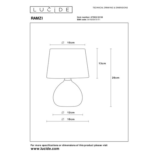 Lucide RAMZI - Tafellamp - Ø 18 cm - 1xE14 - Beige