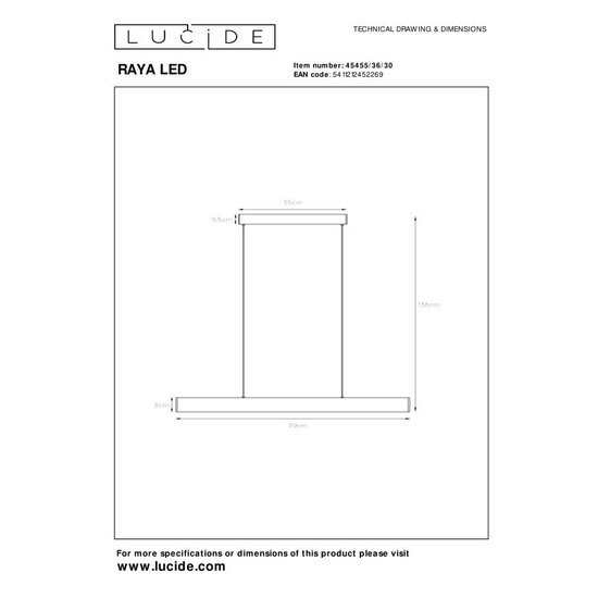 Lucide RAYA LED – Pendelleuchte – Dimmbar – 1 x 36 W, 2700 K – Schwarz