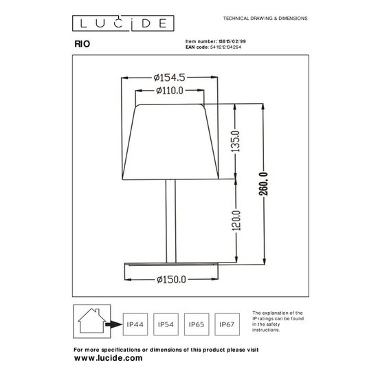 Lucide RIO – Wiederaufladbare Tischleuchte für Innen/Außen – Akku/Batterie – Ø 15,5 cm – LED-Dimmung. - 1x1,8W 3000K - IP44 - RGB - Mehrfarbig