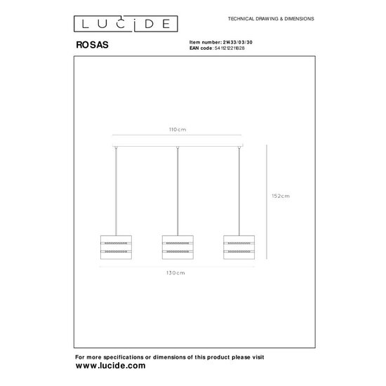 Lucide ROSAS - Pendant lamp - 3xE27 - Black