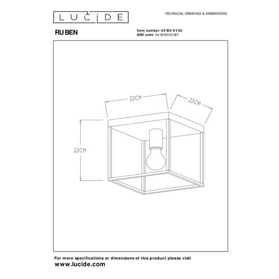 Lucide RUBEN - Ceiling lamp - 1xE27 - Black