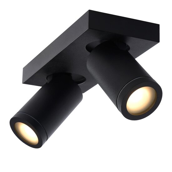 Lucide TAYLOR - Foco de techo Baño - LED Dim to Warm - GU10 - 2x5W 2200K/3000K - IP44 - Negro