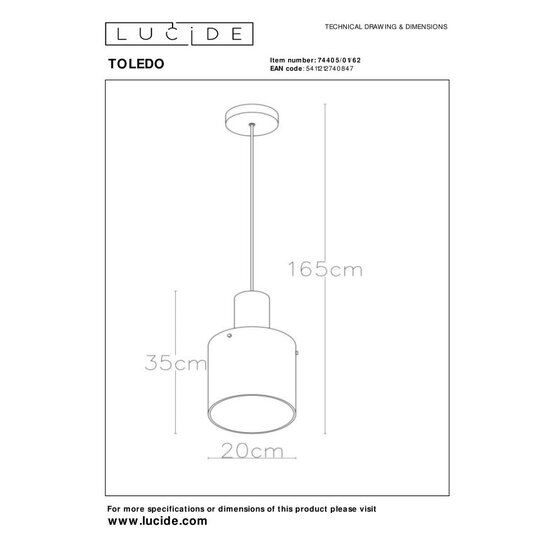 Lucide TOLEDO - Hanglamp - Ø 20 cm - 1xE27 - Amber