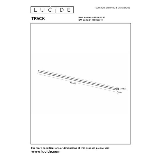 Lucide TRACK Rail en saillie - Système Rail Monophasé / Éclairage Rail - 1 mètre - Noir (Extension)