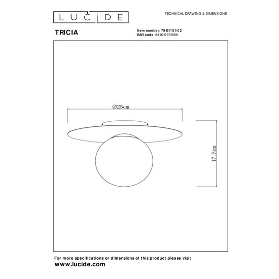 Lucide TRICIA - Deckenleuchte - Ø 25 cm - 1xE27 - Mattgold / Messing