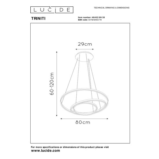 Lucide TRINITI - Lámpara colgante - Ø 80 cm - LED Dim. - 3000K - Negro