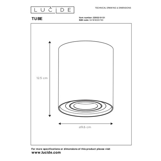 Lucide TUBE - Deckenstrahler - Ø 9,6 cm - 1xGU10 - Weiß