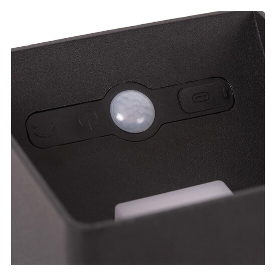 Lucide VERTIGO - Applique Rechargeable Intérieur/Extérieur - Accu/Batterie - Gradation LED. - 1x6W 2700K - IP54 - Capteur de mouvement & jour/nuit - Noir