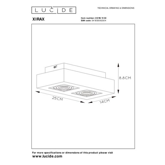 Lucide XIRAX - Foco de techo - LED de intensidad regulable a cálida - GU10 - 2x5W 2200K/3000K - Negro
