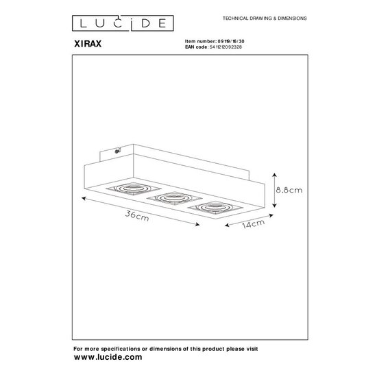 Lucide XIRAX - Ceiling spotlight - LED Dim to warm - GU10 - 3x5W 2200K/3000K - Black