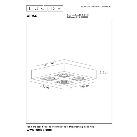 Lucide XIRAX - Spot de plafond - LED Dim to warm - GU10 - 4x5W 2200K/3000K - Blanc