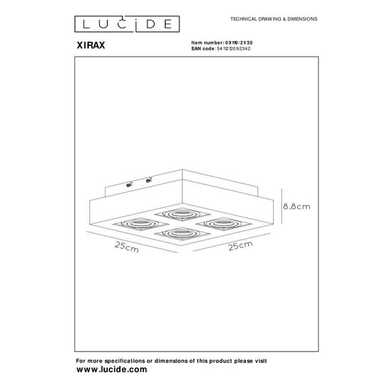 Lucide XIRAX - Plafondspot - LED Dim to warm - GU10 - 4x5W 2200K/3000K - Zwart