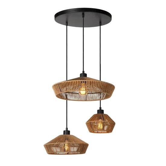 Lucide YUNKAI - Pendant lamp - Ø 60 cm - 3xE27 - Natural