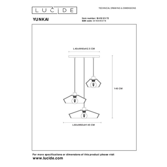 Lucide YUNKAI - Pendelleuchte - Ø 60 cm - 3xE27 - Natur