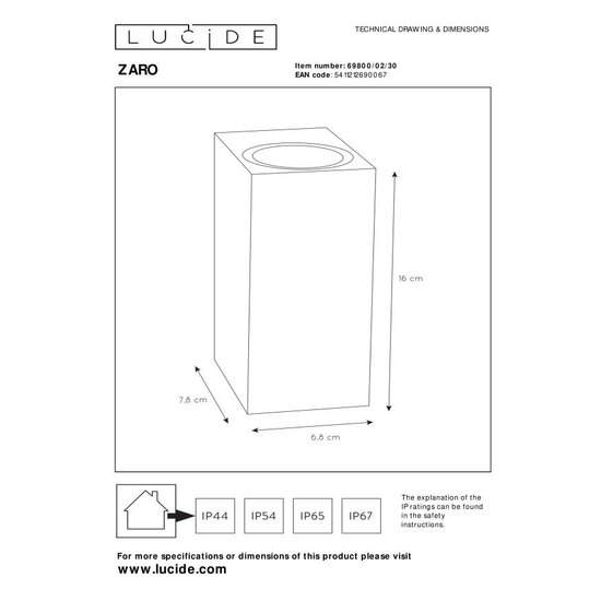 Lucide ZARO - Foco de pared / Lámpara de pared Interior/Exterior - 2xGU10 - IP44 - Negro