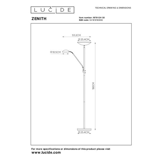 Lucide ZENITH - Leeslamp - LED Dimb. - 3000K - Zwart