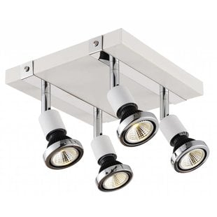 Robus plafondlamp vierkant wit-chroom, 4x GU10 LED 5W dimbaar