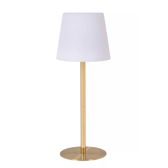 Lucide TYON - Lámpara de mesa recargable Interior/Exterior - Accu/Batería - Ø 15 cm - Regulación LED. - IP65 - Oro Mate / Latón