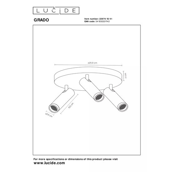 LUCIDE Lucide GRADO - Deckenstrahler - Ø 25 cm - 3xGU10 (MR11) - Taupe