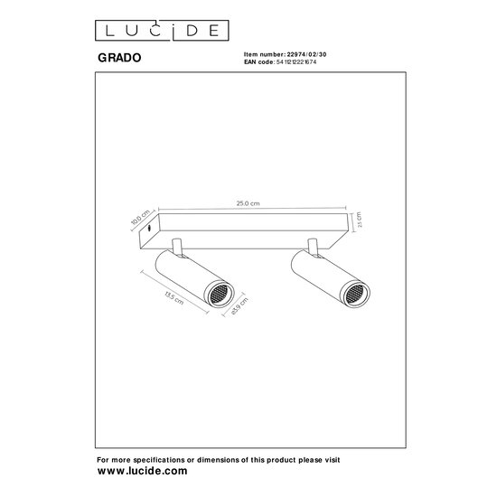 LUCIDE Lucide GRADO - Ceiling spotlight - 2xGU10 (MR11) - Black