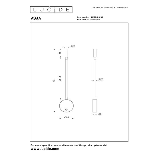 Lucide ASJA - Oplaadbare Wandspot / Wandlamp - Accu/Batterij - LED 3 StepDim - 1x3W 2700K - Zwart