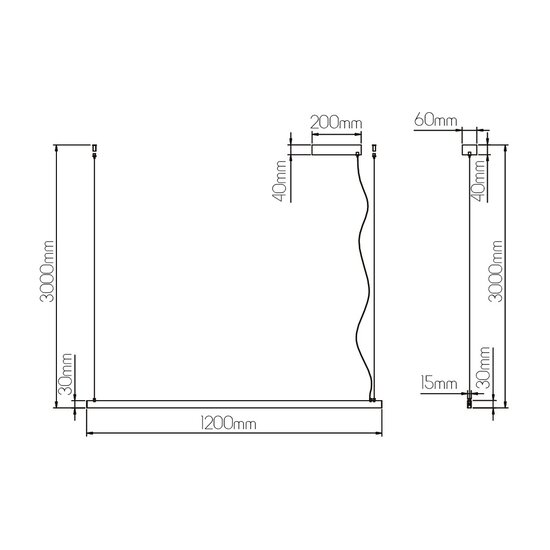GURI LED pendel 38W 3000K 1200mm zwart dimbaar (3m kabel incl)
