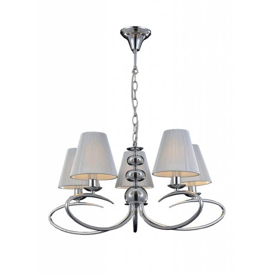 Hanglamp grijs stof retro 5 lampenkapjes E14 330mm hoog