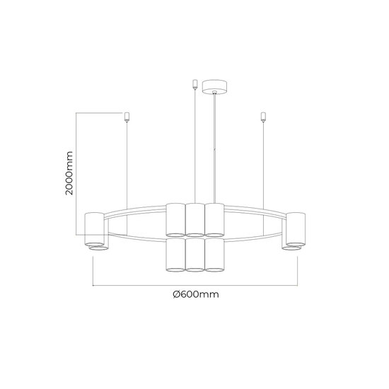 ISE Pendant 10x GU10 excl Ø600mm brushed steel + black
