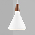 Pendant lamp with white metal frame and oiled FSC-certified walnut top, E27 socket, dimmable with compatible bulb, IP20