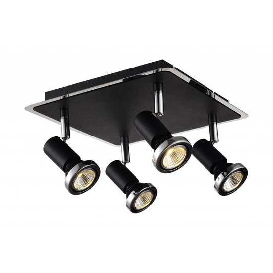 Fantasia Xzibit plafonnier carré noir-chrome, 4xGU10 LED 5W inclus, 250x250mm, orientable, IP20