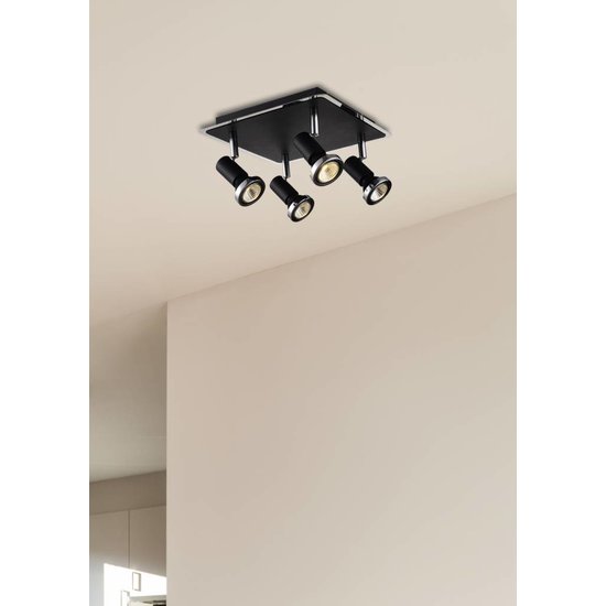 Fantasia Xzibit plafonnier carré noir-chrome, 4xGU10 LED 5W inclus, 250x250mm, orientable, IP20