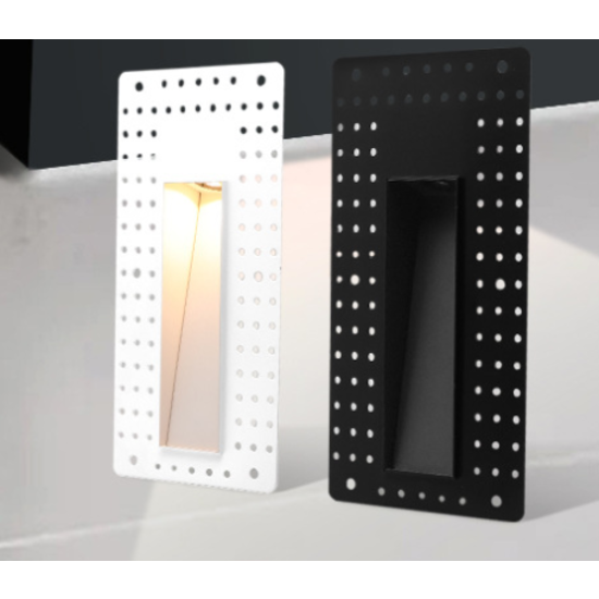 Recessed wall lamp vertical plasterable black or white 3W module