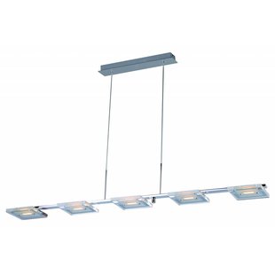 Hanglamp glas LED dimbaar lang chroom 5x4W 1210mm