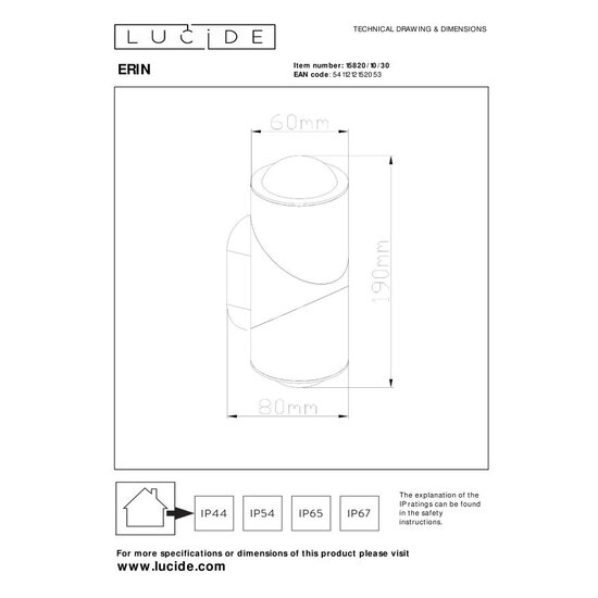 LUCIDE Lucide ERIN - Wandspot / Wandlamp Binnen/Buiten - Perfect voor elke buitenruimte