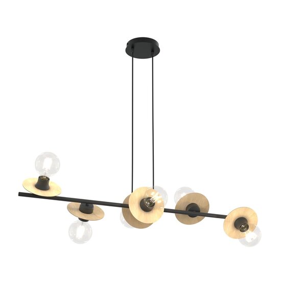 Emibig Emibig TOKEN 6 BL WOOD - Moderne hanglamp van hout en staal