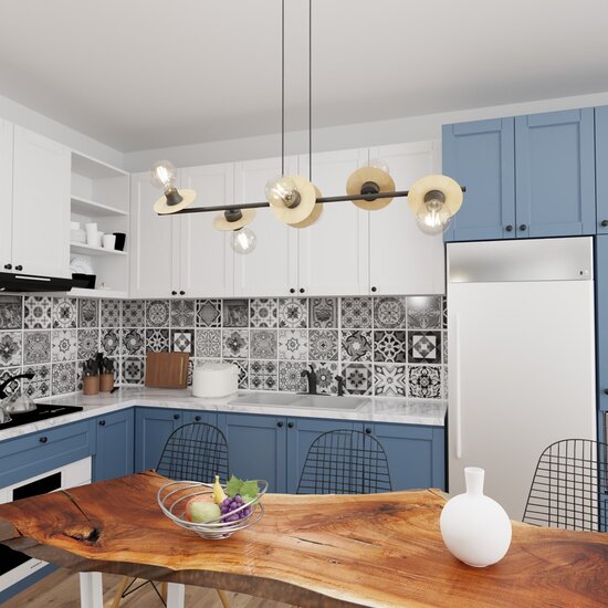 Emibig Emibig TOKEN 6 BL WOOD - Modern pendant lamp made of wood and steel