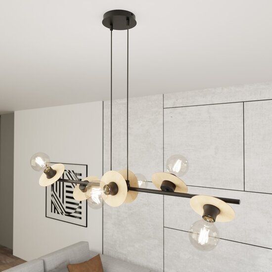Emibig Emibig TOKEN 6 BL WOOD - Modern pendant lamp made of wood and steel